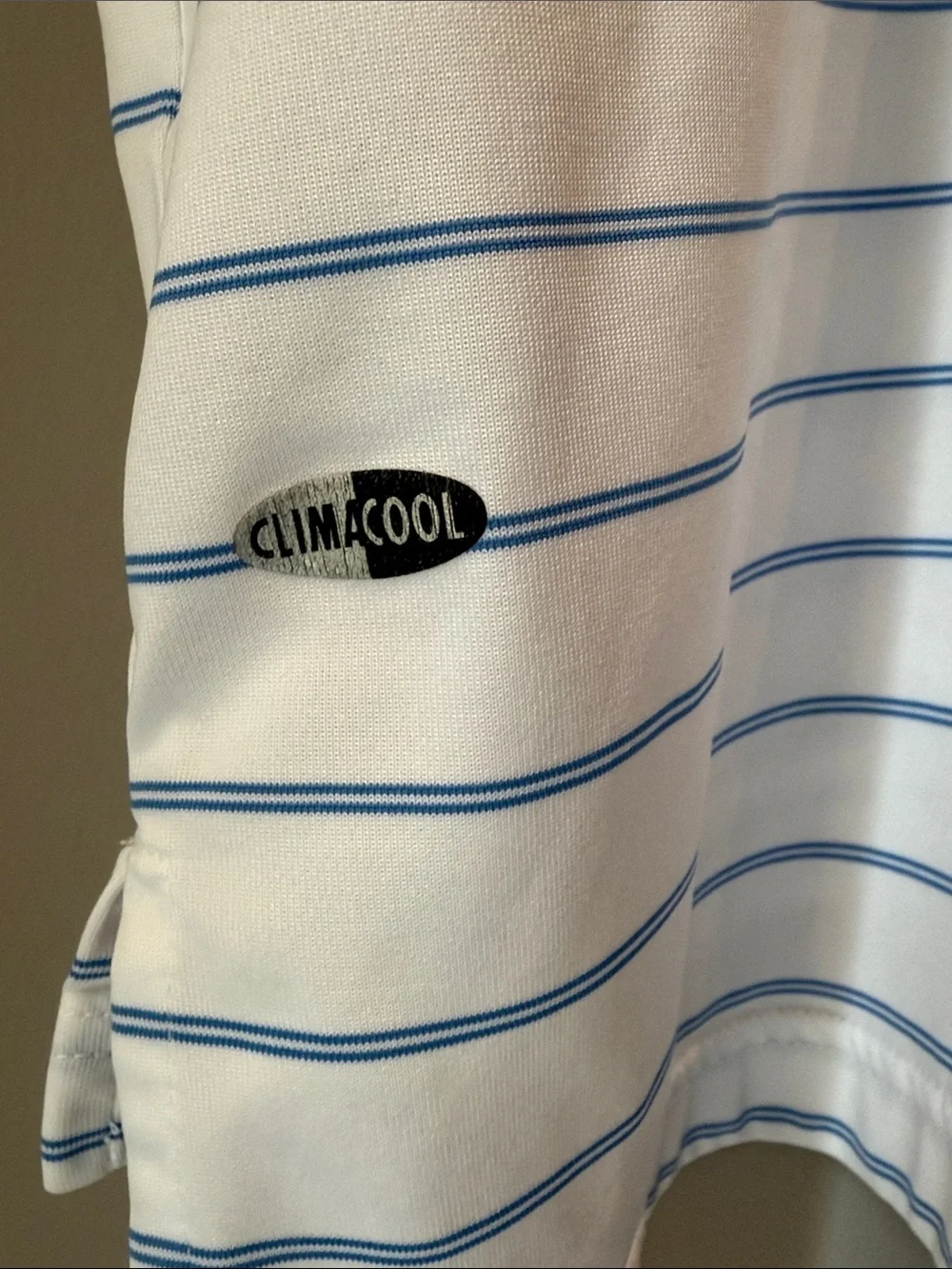 Adidas - Men's White Polo with Light Blue Stripes